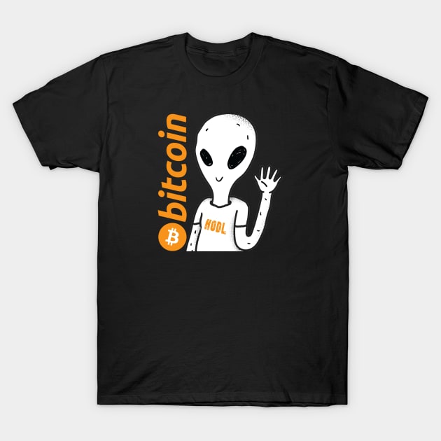 Bitcoin Logo Hodl Alien T-Shirt by LunarLanding